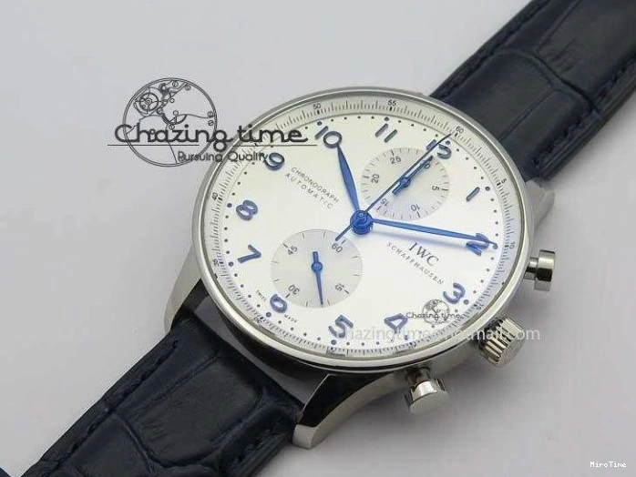 MIROTIME 0424 UrbanStyle Portuguese IW371446 ZF 1:1 Best Edition SS White Dial Blue Markers On Blue Leather Strap  A79350 V 7270